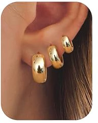 FIOROYAL 3 Paare Ohrringe Gold Silber s925 Creolen Kleine Ohrringe Damen 14k Goldene Ohringe Damen Hypoallergen Klobig Gold Creolen Set Leicht Breit Silber/Gold (G)