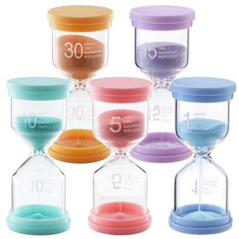 5 pezzi Clessidra Set,Colorate Clessidra per Bambini1/5/10/15/30 minuti,Clessidra Bambini per la vita dei bambini,l'apprendimento,i tempi di gioco,i regali creativi,la decorazione dell'home office