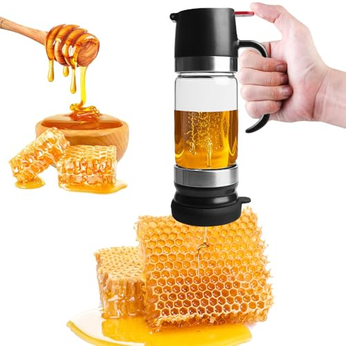 LEKEFETO Honungsdispenser droppfritt glas: 300 ml droppsäkert honungsglas med handtag, droppsäker glashonungsdispenser med hållare, sirapdispenser, glas, syrapflaska, syltsflaska, för honung och sirap
