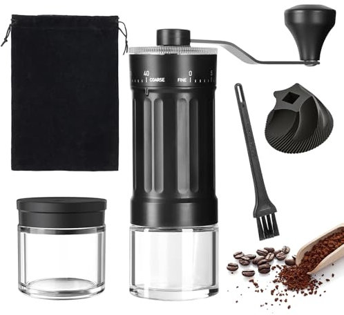 Kaffeemühle Manuell Externer Verstellbarer, Mini Manuelle Kaffeemühle mit 40 Einstellbaren Stufen, Hochpräzisen Keramik Kegelmahlwerk, Tragbare, für Home, Reise, Camping, Espresso, französische Presse