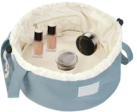 Bolsa de Maquillaje con cordón, Bolsa de cosméticos portátil, Bolsa organizadora de Maquillaje de Gran Capacidad, Bolsa organizadora de cosméticos para cosméticos, teléfono móvil, pañuelos, Zafiro