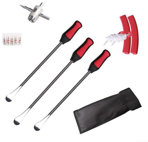 Kit de démontage de pneus de Moto Professionnel de 375 mm de Long avec Outils pour Noyau de Valve, poignée antidérapante et Sac de Rangement pour l'entretien