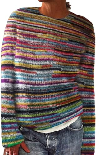 XNC Women's Casual Colorful Retro Knitted Fair Isle Print Sweater 2025 Trendy Fall Winter Oversized Lightweight Pullover Tops