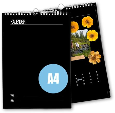 Calendrier de bricolage A4 vierge I Noir I Calendrier à personnaliser (indépendant de l'année) Calendrier photo simple DIY