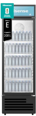 Hisense CPC221F7ABE Frigorifero commerciale bevande, Capacità 205 litri, Illuminazione interna LED, Display Personalizzabile, Ripiani Regolabili, Auto Evaporazione, Serratura, Classe E, Nero