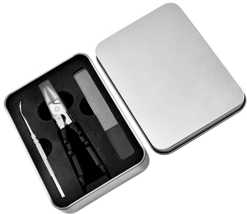 Juego de cortaúñas de 3 piezas, herramientas de manicura y pedicura negras con tijeras ultra afiladas, cortaúñas encarnadas, empujador de cutículas, lima de agarre antideslizante, mango largo, acero