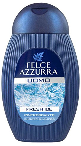 Felce Azzurra - Docciaschiuma e Shampoo Uomo Fresh Ice Rinfrescante, Shampo e Doccia Schiuma 2 in 1 Fresco e Profumato, Gel Detergente Corpo e Capelli, Gel Doccia Bergamotto, Muschio e Ambra, 250 ml