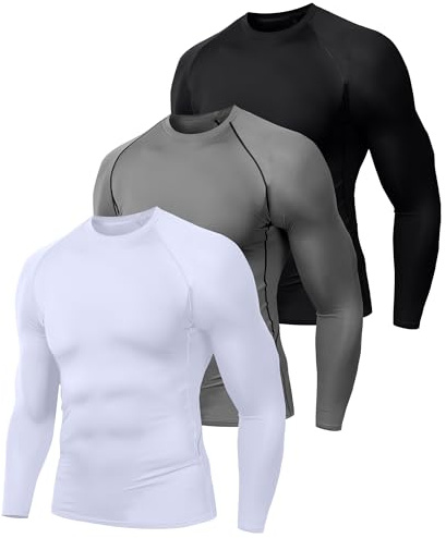 Holure 2 eller 3 eller 5-pack kompressionsskjortor för män långärmade löpartopp för män snabbtorkande baslager toppar för gym sport fitness träning, Svart/grå/vit, XL