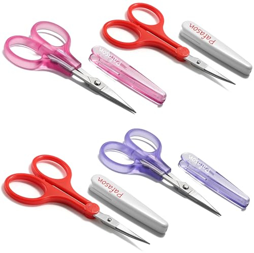 PAFASON Small Craft Scissors Set Straight Precision Fine Tip All Purpose for Scrapbooking Quilting Sewing Knitting Embroidery Cross Stitch Crochet Thread Yarn Paper Fabric Detail Cutting, Safety Case
