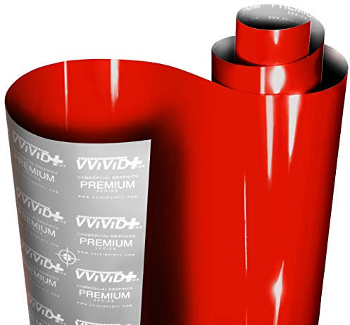 VViViD+ Ultra Gloss Racing Red Vinyl Car Wrap Premium Paint Replacement Film Roll with Nano Air Release Technology, Stretchable Protective Cap Liner, Self Adhesive (1ft x 5ft)