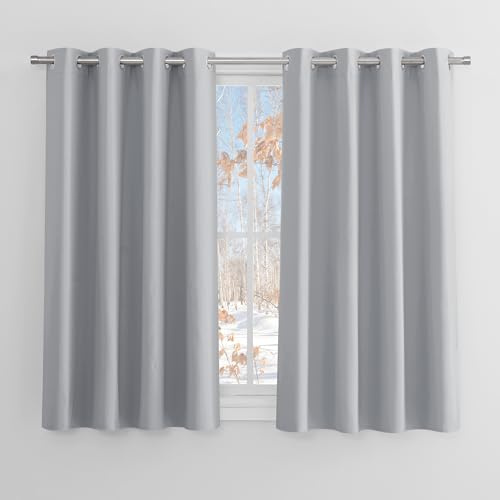 PONY DANCE Blackout Bedroom Curtains, Silver Grey, 2 Panels, 46 x 54 Inch | Eyelet Thermal Insulated 54 Inch Drop Curtains for Living Room, Room Darkening, Energy Saving, Privacy, Super Soft Drapes