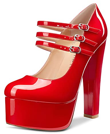 Castamere Femme Plateforme Escarpins Bloc Talons 15CM High Heels Pumps Rouge Chaussures EU 43