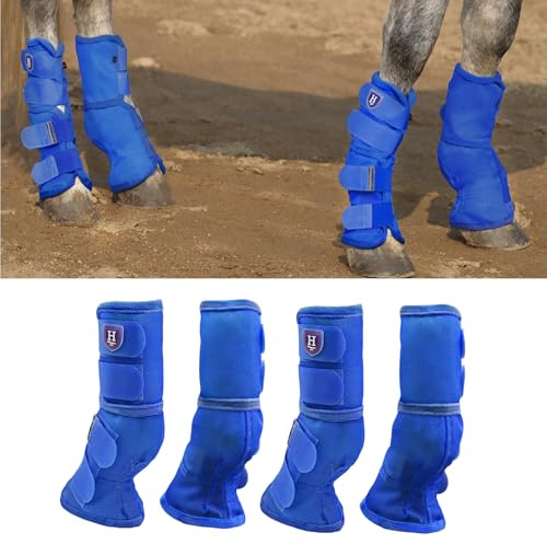 Harrison Howard Lot de 4 guêtres anti-mouches pour cheval - Coupe parfaite - En maille dense - Avec confort ventilé - Protection fiable contre les éléments d'été - Bleu foncé - L