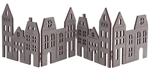 Spetebo Deko Häuserzeile Skyline ca. 60 cm - grau gewischt/klappbar - Weihnachts Stadt Dorf mit Häuser zum dekorieren Silhouette Tisch Deko