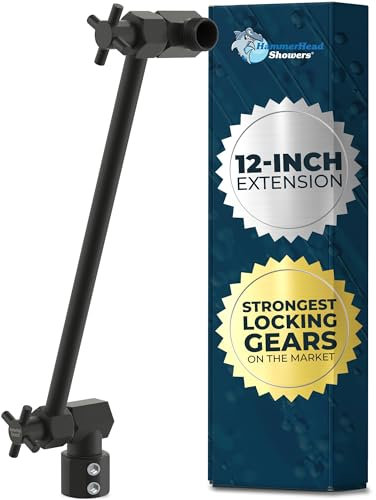 HammerHead Metal Adjustable Shower Head Extension Arm, 12 Inch Reach
