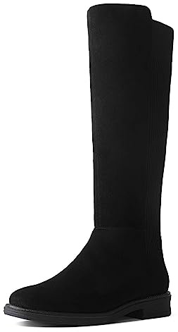 Shoe'N Tale Women's Knee High Boots Flat Low Heel Stretchy Round Toe with Side Zipper(7,Black Knit)