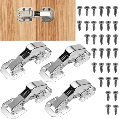 4 Piezas Bisagras Puertas de Cocina, Bisagras para Muebles de Cocina 113×43mm, Bisagra Atornillable de 90 Grados, Visagras Mueble Cocina avec 32 Tornillos, para Muebles, Armario, Cajón
