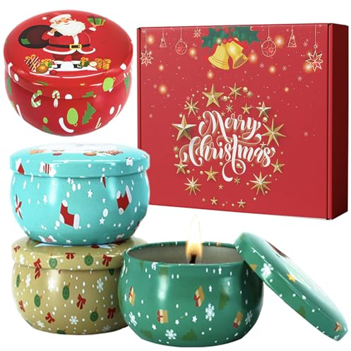 Weihnachtskerze Duftkerze Weihnachten 4 Stück,Duftkerzen Weihnachtsduft Kerze Geschenk Weihnachten,Duftkerzen Geschenkset Geschenk für Kollegin Weihnachten Weihnachtskerze Kleine Präsente (Style A)