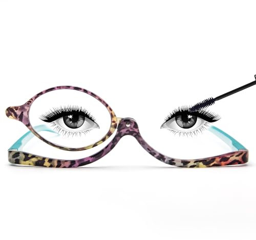 MMOWW Makeup Reading Glasses for Women, Magnifying Makeup Glasses with Flip-Down Single Lens Folding Design Rotating Eyewear with Spring Hinge (Green tortoiseshell, +1.5)