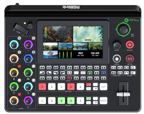RGBlink mini-Edge, All in One Video Mixer Switcher 4K Multi-Cam PTZ Controller with 8-Ch Audio Input, 5-Ch Video Input Video Production Solution for Live Streaming, Podcasting, Content Creation...