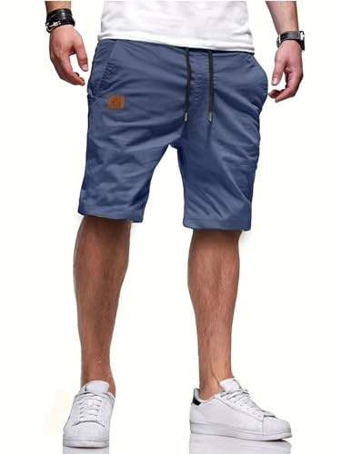 Tansozer Korta Byxor Herr Sommar Chino Bomull Shorts för Män Lätta Bermudashorts Casual Modeshorts Elastisk Midja Dragsko Fritid Korta Byxor för Herr med Fickor Jeansblå M