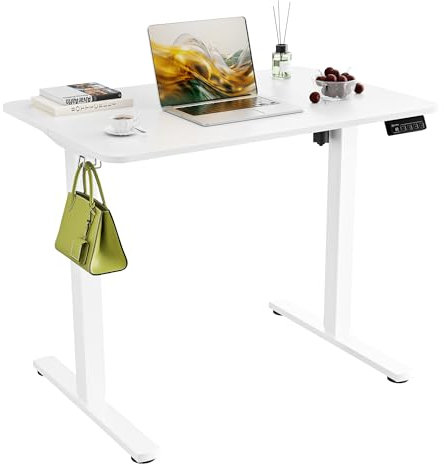 ERGOMAKER Höhenverstellbarer Schreibtisch 90x60cm,Schreibtisch Höhenverstellbar Elektrisch mit Spleißplatte,Ergonomischer Tisch Höhenverstellbar,Weiße
