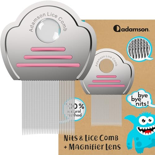 Adamson Läusekamm Kinder - Lice Comb - Edelstahl Nissenkamm Extra Fein - Effektiver Läusekamm Nissenkamm - Langlebig und Leicht zu Reinigen - Rosa