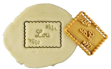 3DKOUPE - Emporte-pièce Petit Beurre - Motif de feuilles - Personnalisable avec texte - Typo et couleur au choix - Conçu et fabriqué en France