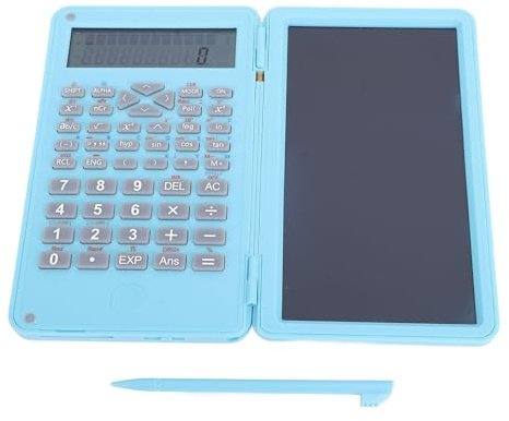 Vetenskaplig Miniräknare med Anteckningsblock, 12-siffrig 2 Rader Stor Skärm, Matematikkalkylator med 6-tums LCD-skrivplatta och Penna, Hopfällbar Miniräknare för Skola, Kontor