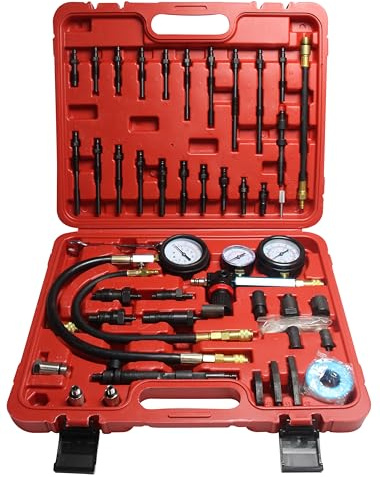 Compression and Leakage Test Kit 47PCS Petrol & Diesel Engine Compression Tester Automotive Cylinder Leak Down Tester Kit with Dual Gauge Engine Compression Tester Kit for HDi, TDCi, Pumpe Duse Engine