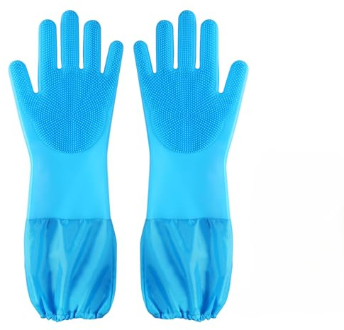 Dog washing gloves | Pet grooming gloves | Extra Long Arms 17.3in (blue)