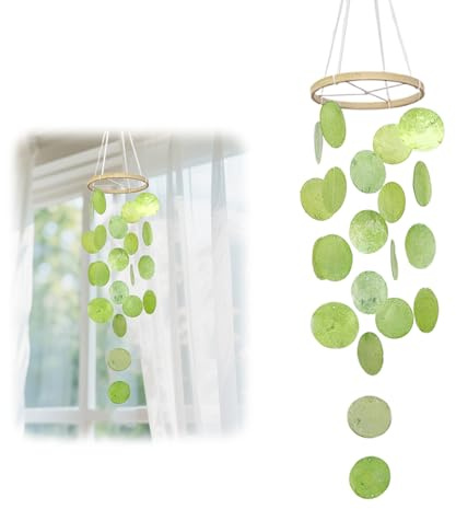 CHIHOLEN Campanello a vento boho decorativo, acchiappasogni, madreperla, campanelli a vento per esterni, da appendere per terrazze, prato, giardino (verde, Prodotto finito)