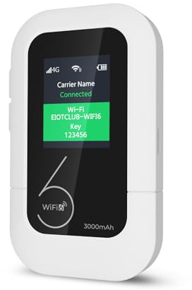 EIOTCLUB Routeur 4G LTE Portable, Hotspot WiFi Mobile avec SIM Intégrée Forfait Prépayé (sans Engagement), Pocket WiFi à Batterie 3000 mAh, 10 Connectés - Modem 4G Idéal pour Voyage, Camping, Voiture