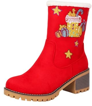 Generisch Botas decorativas para árbol de Navidad para mujer, botas de Navidad para mujer, botas festivas con ambiente navideño, botas cálidas de invierno, rojo, 38 EU
