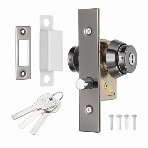 PATIKIL Serrures À Mortaiser Pour Porte De Magasin, Serrure À Pêne Demi-Tour Commerciale À Boulon Circulaire Pour Porte Vitrée À Cadre Avec Double Cylindre Et 3 Clés, Noir