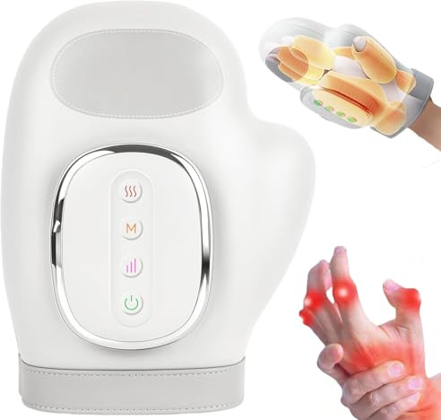 Massaggiatore Per Mani e Dita con Calore, Massaggiatore per Mani Artrosi con Compressione Termica, Sollievo da Dolore da Artrite, Senza Fili Massager Mano Ricaricabile 3 Modalità 5 Intensità, Regalo