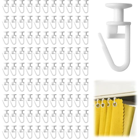 Jetstream 100 Piezas Deslizadores de Cortina, Ganchos Cortinas Riel 11mm, Apto para Rieles de Cortina de 4 mm, para Cortinas y Cortinas de Baño