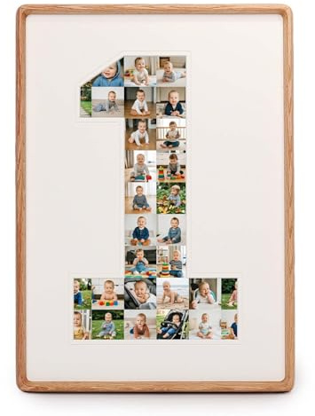 FFPMYF Cornice portafoto fai da te in legno massello per il 1° compleanno, coppia di cornici ricordi, collage fotografico, fatta a mano, idea regalo per bambini, regalo di anniversario per coppie