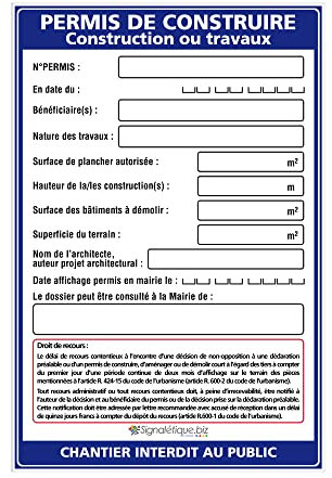 Signalétique.biz - Panneau Permis de Construire/Travaux + Marqueur Noir - Akylux 80x120 cm Avec Œillets
