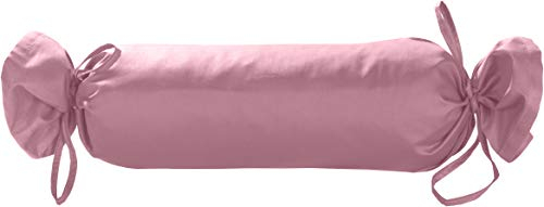 Mako Satin Baumwoll Bezug Nackenrolle rosa 15x40 - Nackenrollenbezug mit Verschlussbändern aus 100% Baumwolle - Nackenkissen Überzug einfarbig Rosa - Made in EU