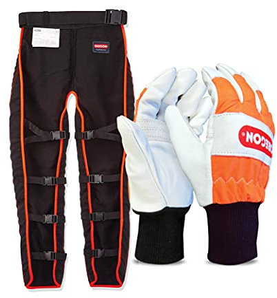 Oregon Universal Type A Chainsaw Safety Leggings, Adjustable Protective Chaps Trousers - Front Protection Only (575780) & 91305XL Chainsaw Protective Gloves for Left Hand Protection