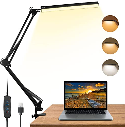 innislink Schreibtischlampe LED, 10W Schreibtisch lampe Klemmbar Architektenlampe Schwenkarm Arbeitsleuchte Klemmleuchte Dimmbar 3 Farbe 10 Helligkeite USB Augenschutz Tischlampe für Büro Lesen Lernen