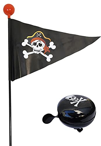 Red Loon Pirat Fahrradwimpel + Fahrradklingel Fahrradglocke Fahrrad Fahne Flagge - Wimpel Fähnchen mit Glocke Fahrradglocke - Fahrradhupe