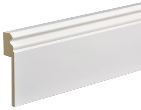 Kosche | Tile Cover Bar | Hamburgerprofil | MDF FOLED | 16 x 100 x 2500 mm | Vit | Sockellist | Baseboard | Hög kvalitet | Robust | 25 meter