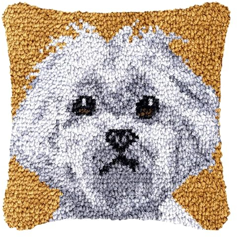 LDFHOIN Kissenbezug Knüpfset Hund, Knüpfkissen Set Knüpfkissen Zum Selber, Knüpf-Sets Knüpfteppich Set, Kissenbezug Set für Erwachsene und Kinder, Sofakissenbezug Handgechte Geschenke