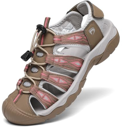 Dannto Sandalias Deportivas Mujer para Exterior Senderismo Antideslizantes Trekking Deportivas Casuales Sandalias de Playa(khaki,38)