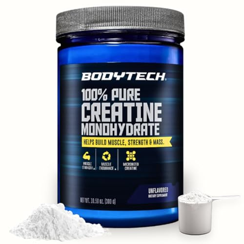 BodyTech Creatine Monohydrate Powder, Unflavored Micronized Creatine Formula for Men and Women, 5g per Serving, Pre Workout & Post Workout Supplement, Gluten Free, Sugar Free, 10.58 Oz, 60 Servings