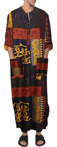 EQWIGKEIT Vestidos musulmanes para hombre Caftán - Oriente Medio Túnicas de Arabia Saudita Vestidos turcos Thobe Hombres Ropa de oración Color sólido Bolsillos Vestidos Ropa Caftán Árabe Oración Eid