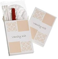 VANITY KIT Acanto 100 pezzi in Astuccio Contenuto 2 dischetti struccanti (COTONE), 3 cotton fioc (BASTONCINO IN CARTA), 1 lima. Linea Cortesia Hotel B&B Ho.re.ca