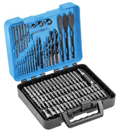 Högert Technik - Set di attrezzi per forare e avvitare, 100 pezzi (trapano, inserti, cacciavite), imballaggio in plastica resistente, conservazione sicura e facile trasporto degli attrezzi